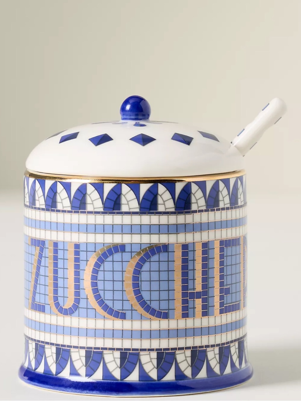 Anthropologie Bistro Tile Stoneware 24k Gold Accent Italia Sugar Salt Serve Set